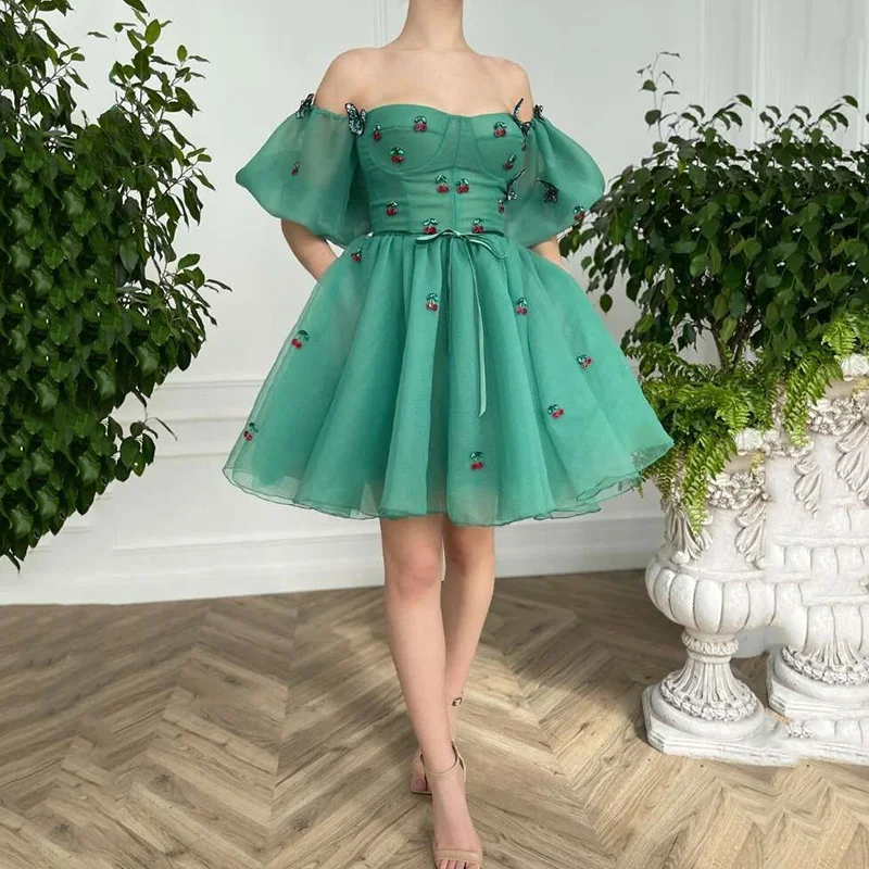 2021 Green Short Prom Dresses Puff Sleeves Butterfly Sweetheart Above Knee  Length Formal Party Gowns Sexy Cocktail Dress Couture|Prom Dresses| -  AliExpress