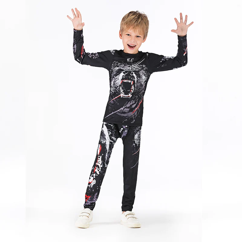 Детский спортивный костюм для занятий боксом и ММА, компрессионный спортивный комплект для маленьких мальчиков, Рашгард Jiu Jusit, обтягивающие брюки, детский спортивный костюм, одежда - Цвет: 9