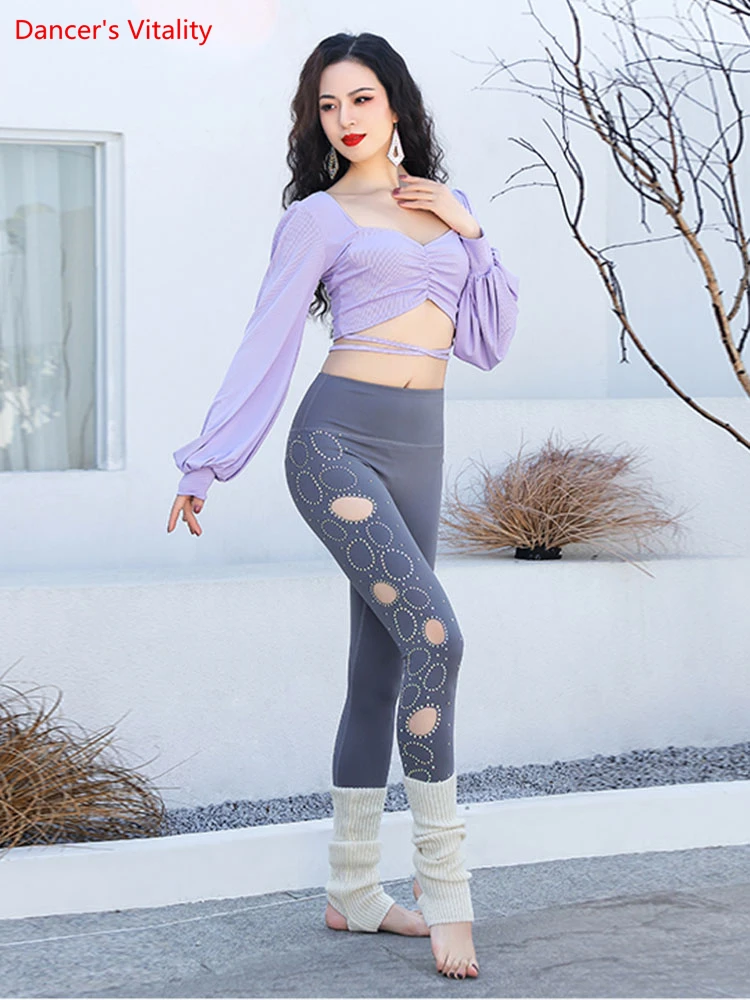 

Одежда для танца живота, Леггинсы для йоги с бриллиантами и вырезами, спортивные штаны на бедрах, тренировочные штаны для фитнеса, брюки для гимнастики и балета