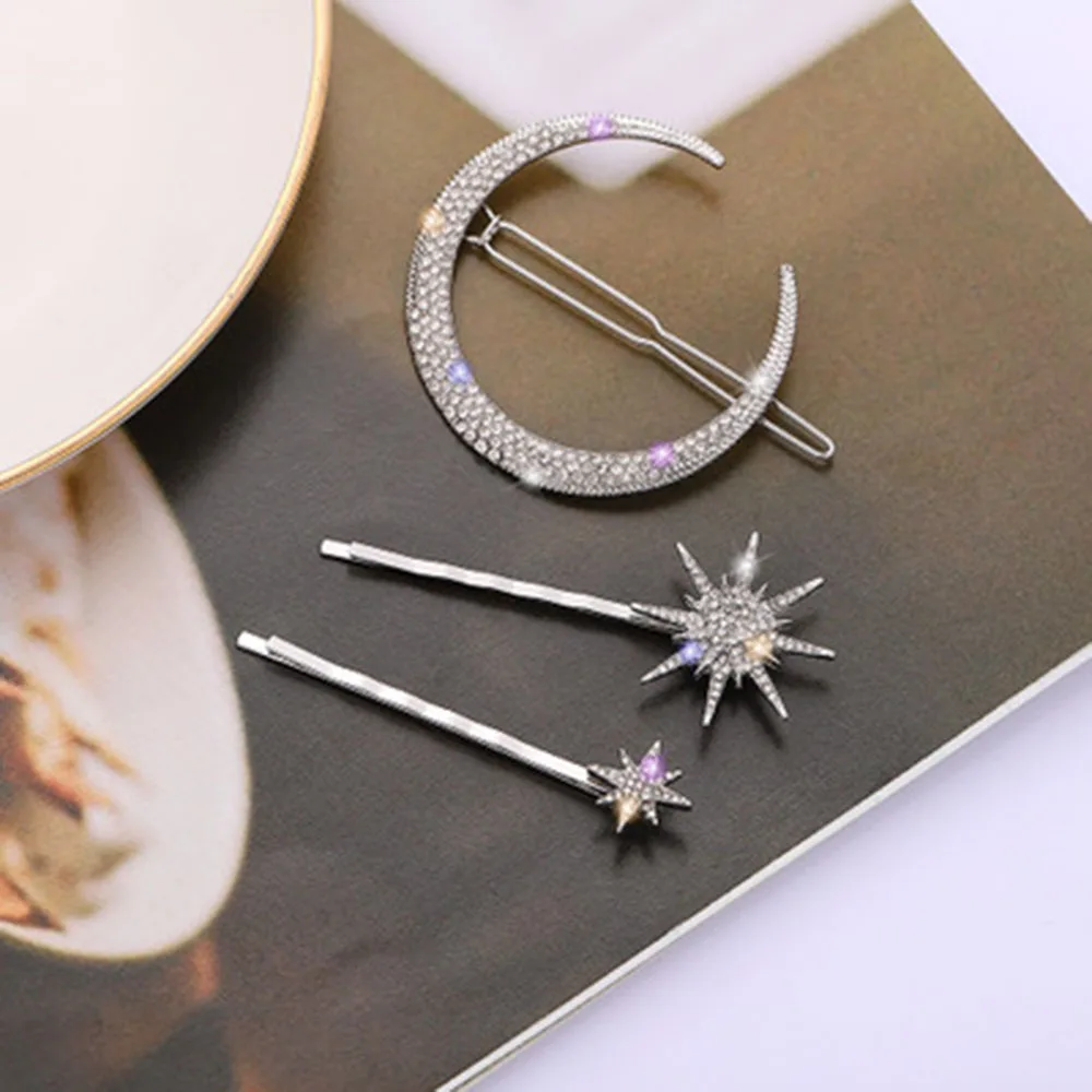 Fashion Geometric Star Moon Rhinestone Hair Clip Hairpin Hair Accessories Women Jewelry Rhinestone Geometric