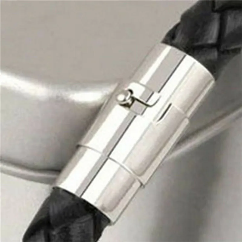 Handmade PU bangle bracelets For Unisex Women Men Classic Braided Leather Steel Magnetic Clasp Bracelet viking
