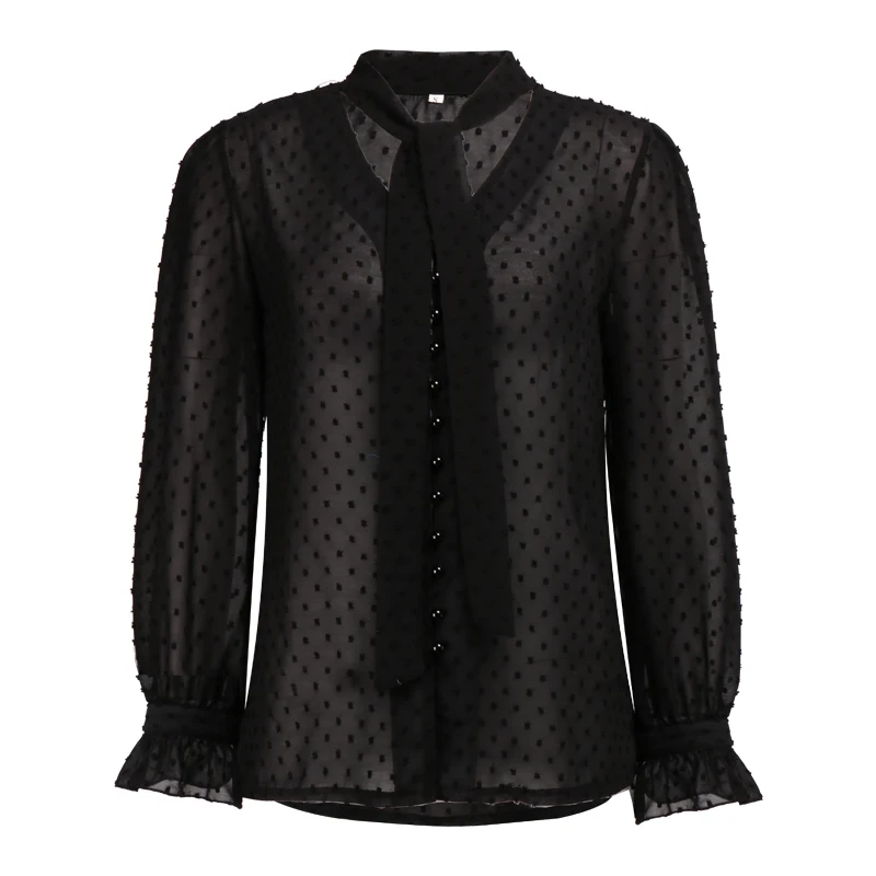 Women New Fashion Elegant Chiffon Blouses Long Sleeve V-Neck Shirt Office Blouse Slim Casual Female Polka Dot Top