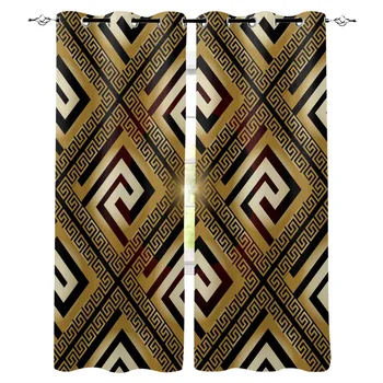 

Ancient Greece Golden Key Gold Coin Texture Window Curtains LivingRoom Kitchen Curtains Left and Right Biparting Open