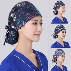 Chapéus de algodão elástico para salão de beleza, chapéus de trabalho, esfoliação e saúde de animais de estimação, boné de botões para trabalho