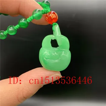 

Chinese Green Jadeite Safety lock Pendant Necklace Charm Jewellery Fashion Amulet Men Luck Gifts Woman Sweater Chain