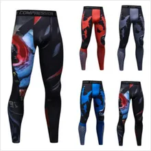 Компрессионные штаны Для мужчин обучение Фитнес спортивные колготки для спортивного зала, для пробежки, спортивная одежда для мальчиков Для Мужчин Тренировки Леггинсы с принтом