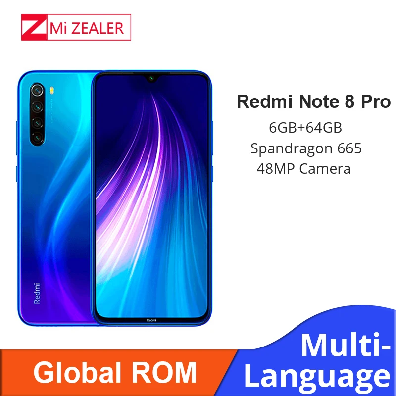 Xiaomi Redmi Note 8, 6 ГБ ОЗУ, 64 Гб ПЗУ, восьмиядерный смартфон Snapdragon 665, 48MP, 6,3 "экран, быстрое зарядное устройство для мобильного телефона