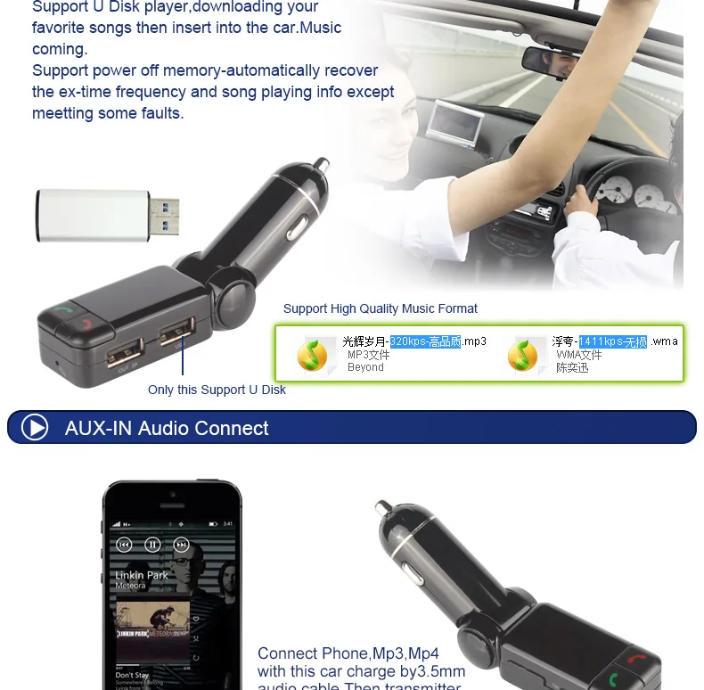 FM передатчики Bluetooth автомобильный комплект громкой связи Aux Mp3 плеер модулятор со Светодиодный дисплей Портативный двойной USB зарядное устройство для iPhone