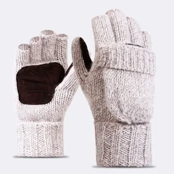 

Best! Knitted Gloves Half Finger Flip Winter Warm Gloves Thermal Convertible Mittens Wool Acrylic Keep Warm Elastic Split Leat
