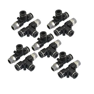 

10 Pcs 1/4" PT Male Thread 8mm Pneumatic Push In Fittings T Joint Connectors