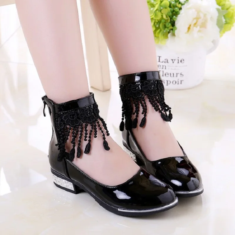 Tassel Girls Princess Shoes Flower Girl White Leather Shoes Kids Little