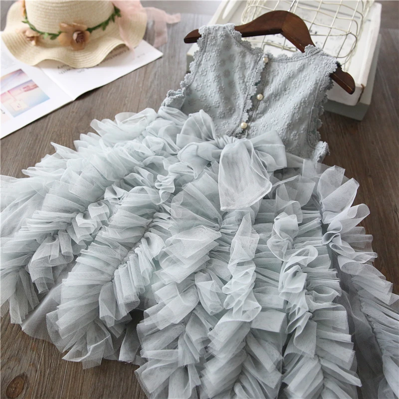 Летние Детские платья для девочек, пышное многослойное платье-пачка Элегантное свадебное платье принцессы Одежда для дня рождения для девочек от 3 до 8 лет