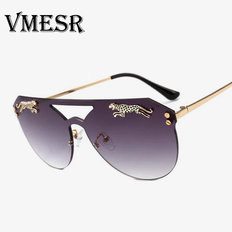 VMESR Big Flat Frame Rimless Sunglasses Women Sexy Leopard Ladies Shades New 2020 Sun Glasses Female UV400 Protection | Аксессуары для