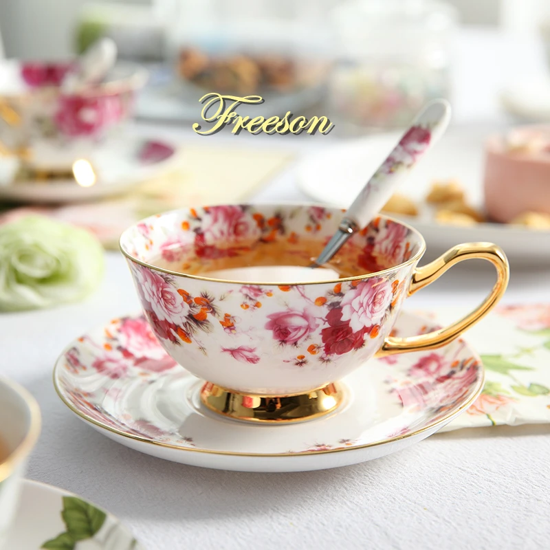 Teacup Tea set Tea Cup Flower Bird Ceramic Tea Cup Saucer Spoon Set Coffee Cup Teacup Tea set Tea Cup Flower Bird Ceramic Tea Cup Saucer Spoon Set Coffee Cup