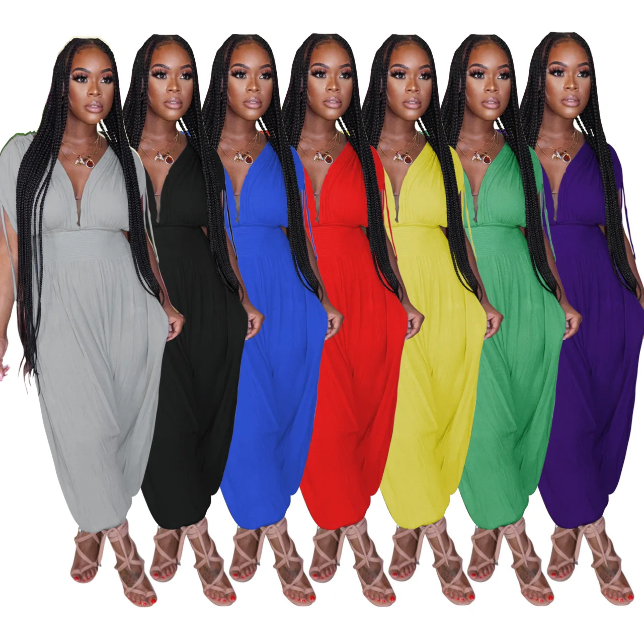 

ChocoMist Jumpsuits Casual Solid V-Neck Loose Jumpsuit M1111