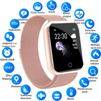 

Fashion Stainless Steel Smart Watch Women Men Electronics Sport Wrist Watch For Android IOS Square Smartwatch Smart Clock Hours