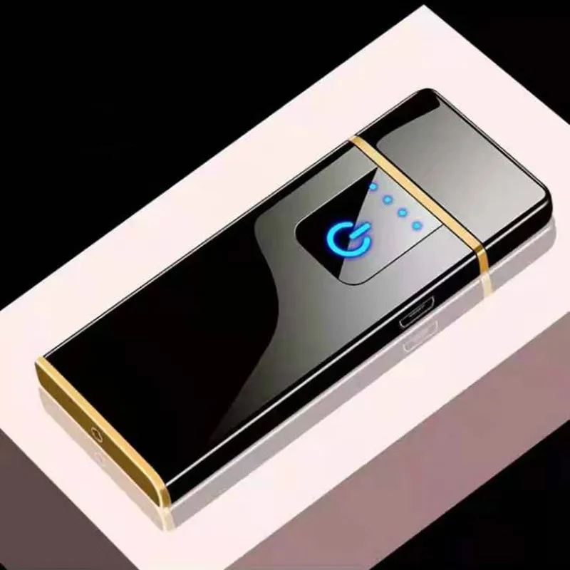 Зарядка Зажигалка сенсорный индукционный ветрозащитный электронный ультра-тонкий USB прикуриватель пользовательские металлические гаджеты для мужчин