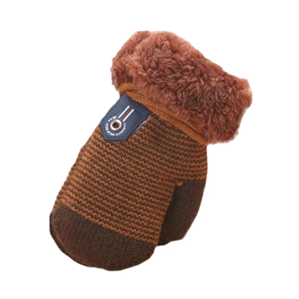 Зимние вязаные перчатки для маленьких мальчиков и девочек возрастом от 0 до 3 лет, теплые варежки на веревочке, перчатки для детей, аксессуары для малышей - Цвет: Brown