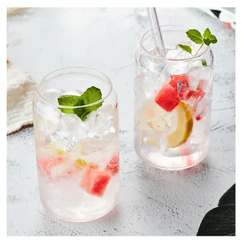 

Ins Hot Can Shape Glass Fashion Water Milk Juice Cup Beer Glass 400ml 550ml and Straw Dessert Cup Shake Glass