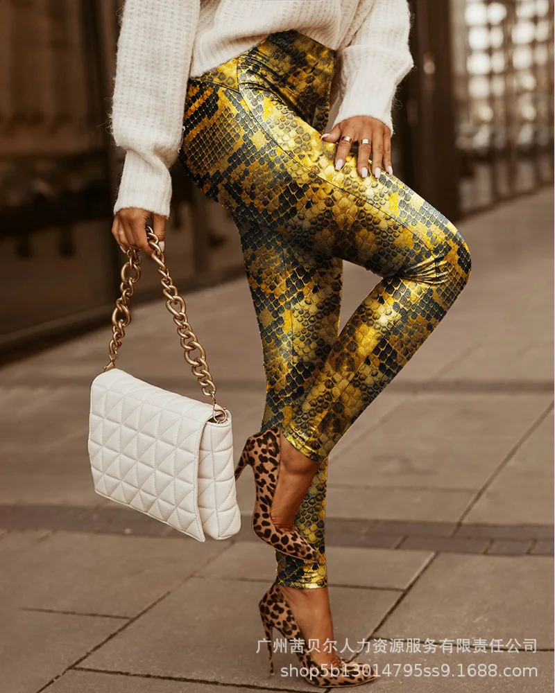 2021 Women's New Snake Print TightsPants & Capris AliExpress
