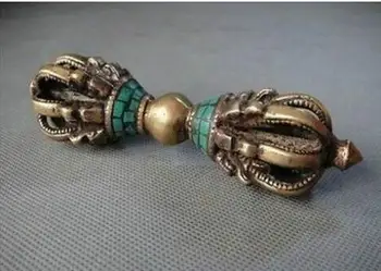 

Tibetan Buddhism Bronze Turquoise Buddhist Ritual Tool Hand Vajra Dorje statue