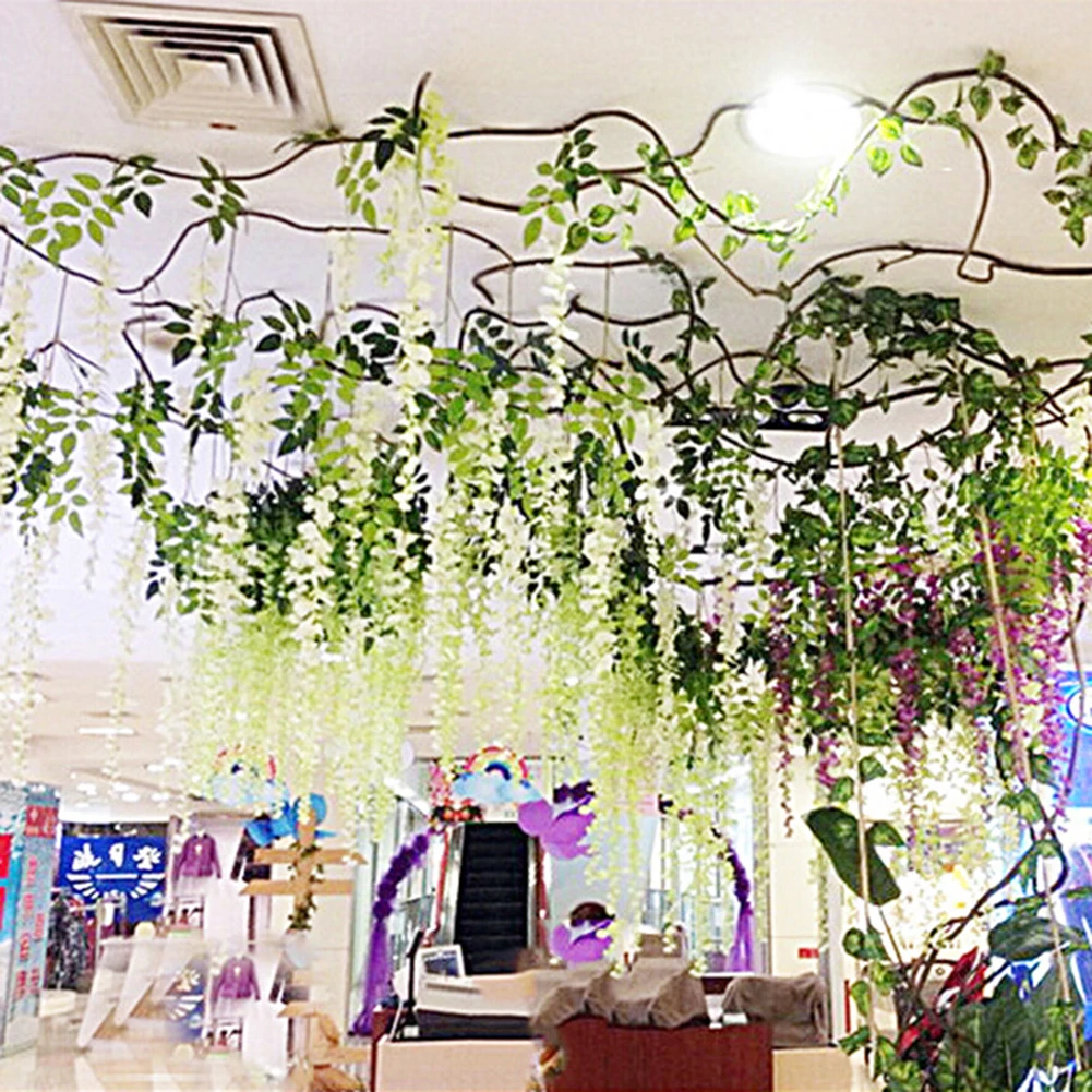 Artificial Wisteria Flowers String Hanging Garland Fake Wisteria Flower Plant Wall Hanging Vine Wedding Garden Home Decoration