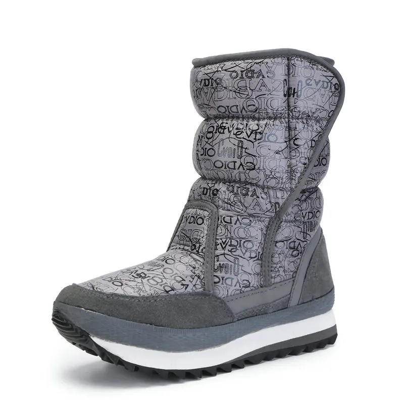 

Braand Women Boots Female Snow Shoes Witner Warm Boot Grey Colour print Russia size mid-culf height soft fake hot fur