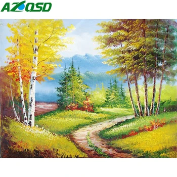 

AZQSD DIY Unframe Painting By Number Canvas Kits Natural Scenery Unique Gift Coloring By Numbers Tree Home Decoration