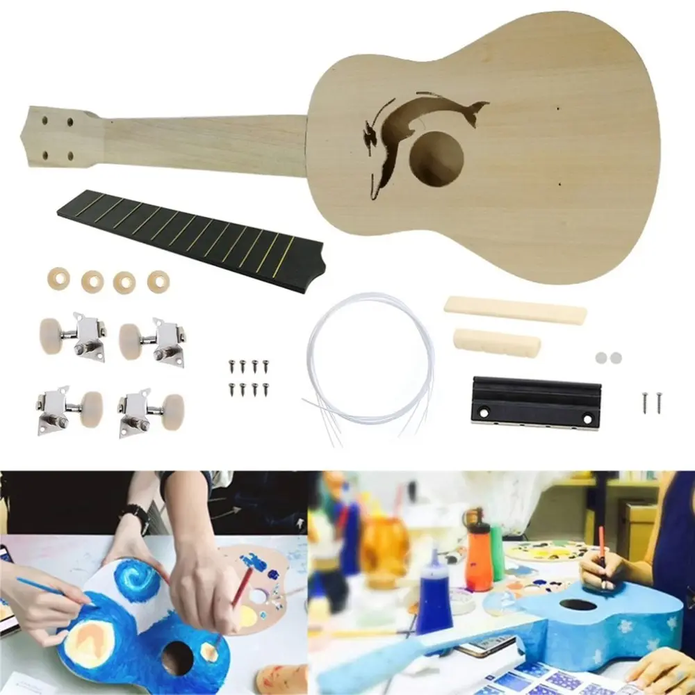 21 дюймов DIY Набор укулеле корпус из липы пластик гриф маленькая Гитара DIY ручной работы Сборка музыкальный инструмент укулеле