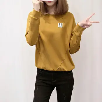 

MISSKY Women Sweatshirt Long Sleeves Blouse Polyester Round Neck Woman Pullover Casual Top Base Shirt Female Clothes