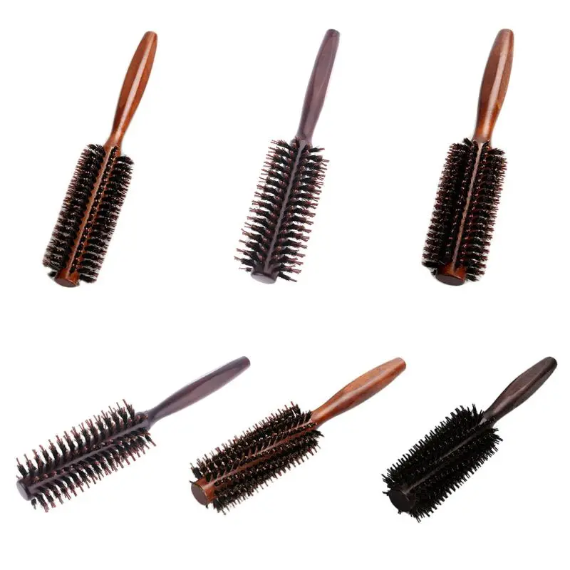 6 tipi capelli lisci in Twill pettine spazzola rotolamento setola cinghiale naturale barile tondo soffiando Curling strumento per lo Styling parrucchieri fai da te - immagine 3