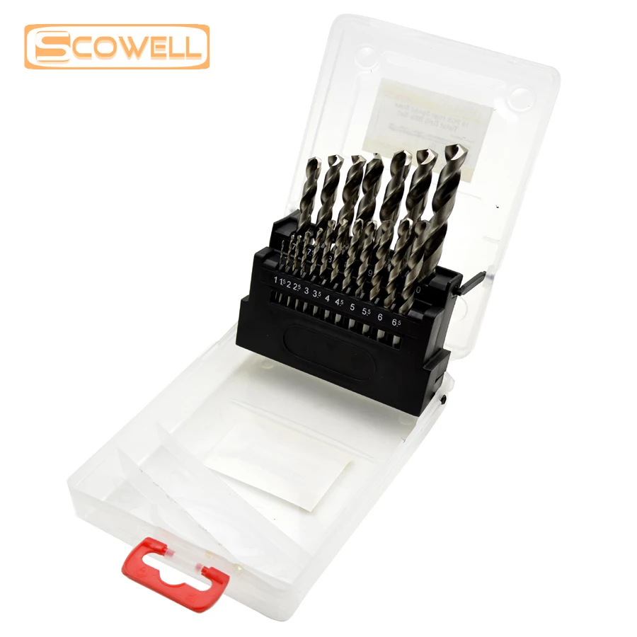 Scowell 19Pcs Hss Twist Drill Bits Set 1.0 ~ 10Mm Acciaio Ad Alta Velocità P6M5 Jobber Drilling Bit Per Metallo Full Ground Trapani Strumento Fai Da T