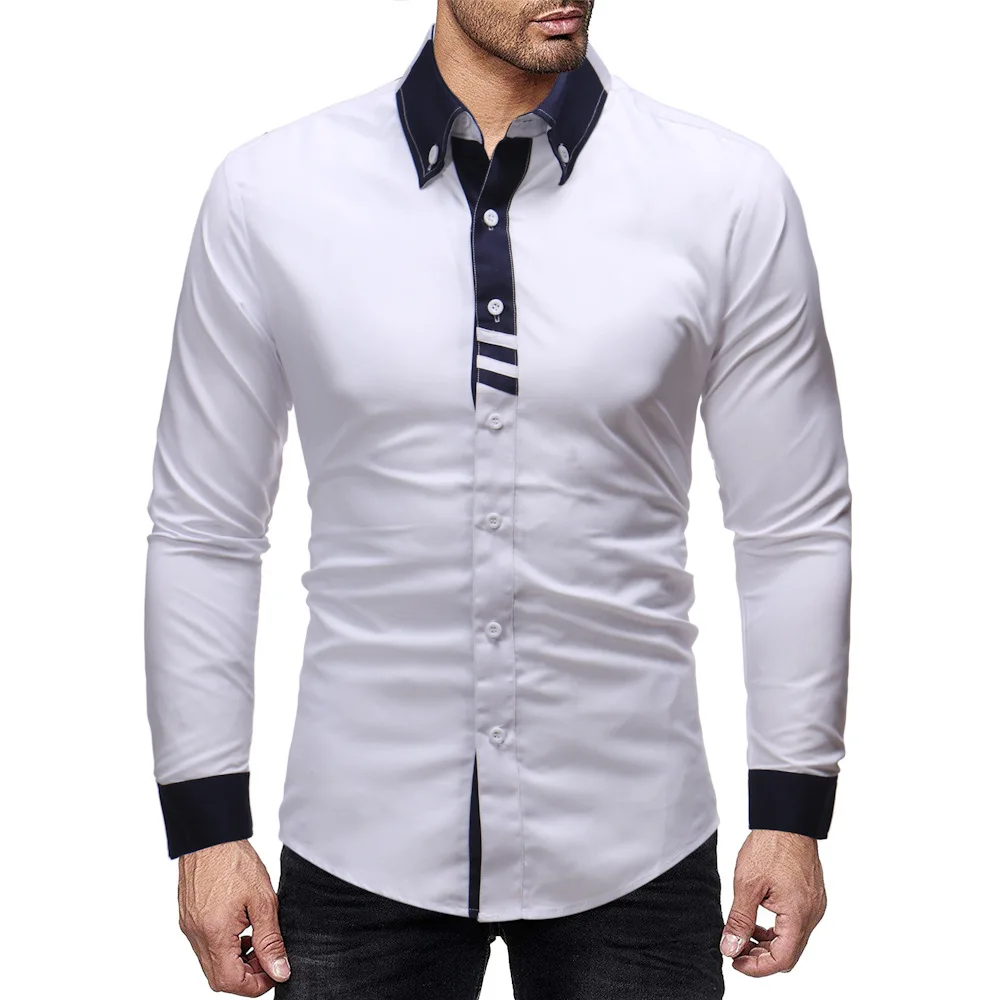 

Ropa Hombre Mens Dress Shirt 2020 Autumn New Long Sleeve Shirts For Man Contrast Patchwork Turn-down Shirt Camisas Estampadas