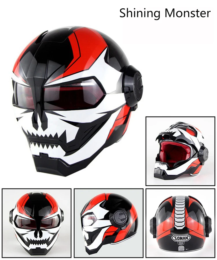Helmet Retro Motorcycle Helmet Full Face Iron Warrior Man DOT Safety