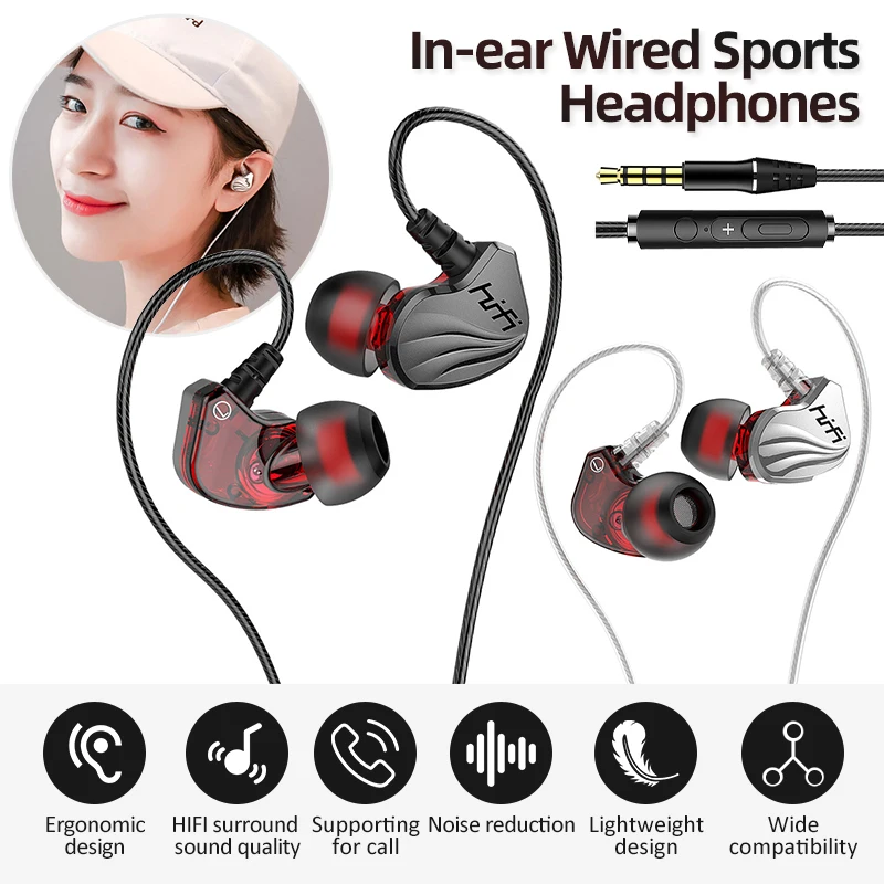 VTIN HiFi Проводные спортивные наушники 6D объемный глубокий бас 3 5 мм геймерская