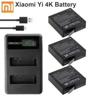 Батареи для Xiaomi YI lite 4k 4K plus+ lcd USB двойное зарядное устройство для Xiaoyi 2 II экшн-камеры 1400mAh 3,85 V батарея - Цвет: 3BatteryAndCharger