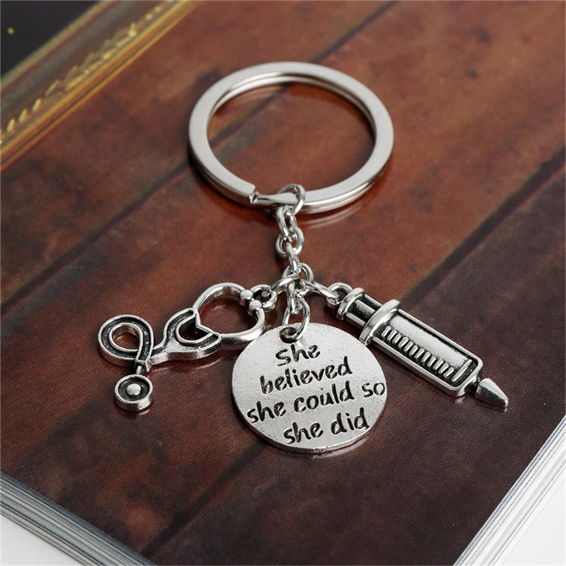 Fashion Letter KeyChain Doctor Aid Kit Mini Syringe Thermometer Ambulance Dentist Angel Stethoscope Keychain Gift Souvenir | Украшения и