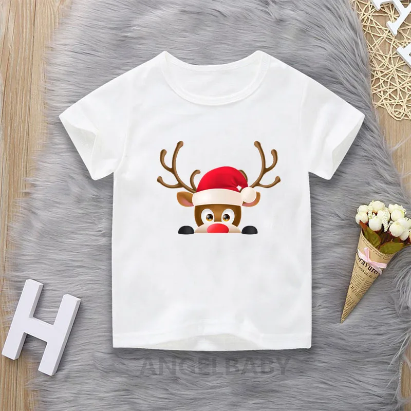 

Merry Christmas Deer Cartoon Cute Kids T shirt Funny Baby Boys Girls Clothes Christmas Gift Present Children T-shirt,HKP2022