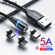 Магнитный кабель ROCK 2M 5A для iPhone 7 XS samsung S8 Micro usb type C Быстрая зарядка магнитные кабели для мобильных телефонов