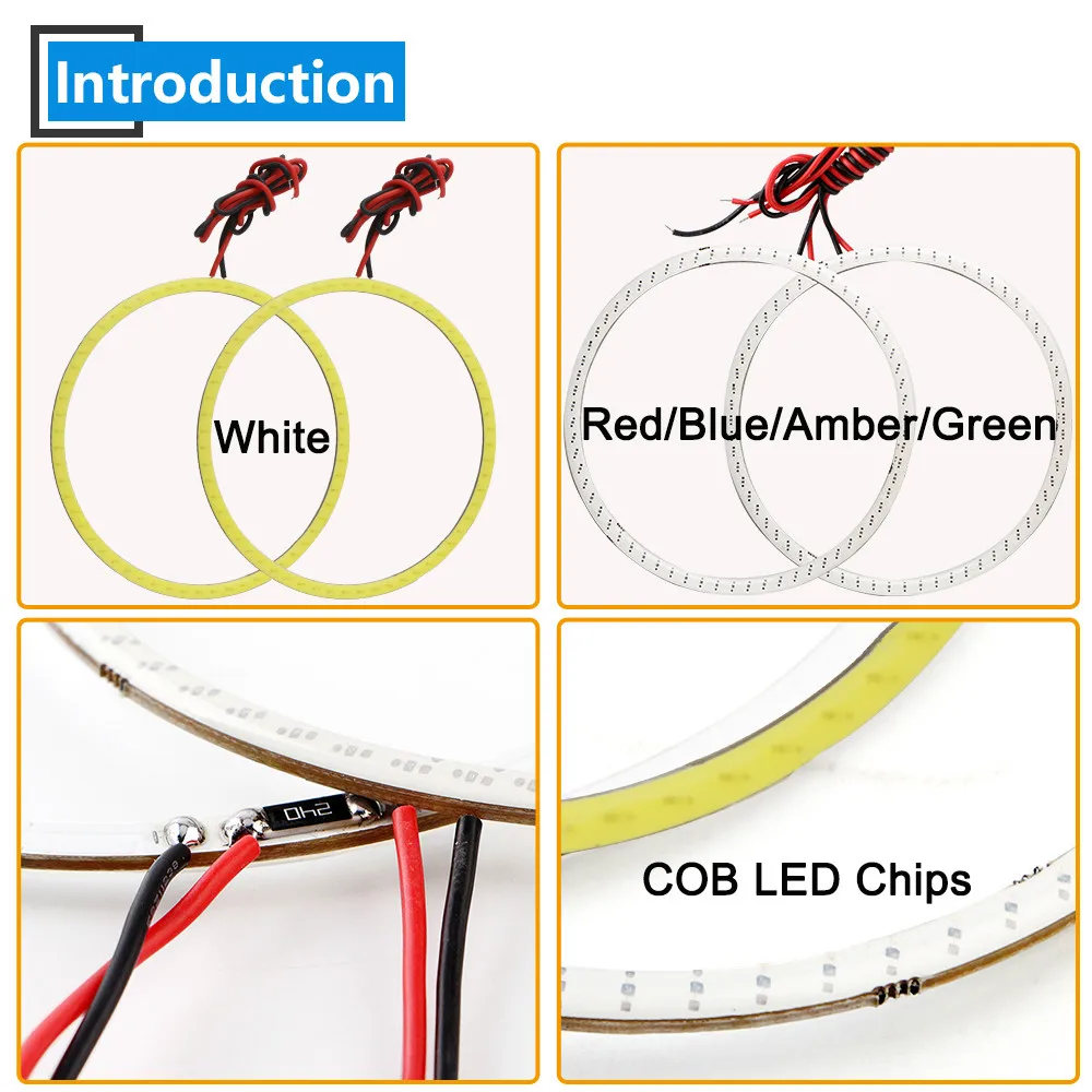 70 мм 12 В COB 60 SMD СВЕТОДИОДНЫЙ Автомобильный галогенные кольца, дневные ходовые огни, водонепроницаемый светодиодный автомобильный фонарь с ангельскими глазами для универсальной машины, красный, 2X