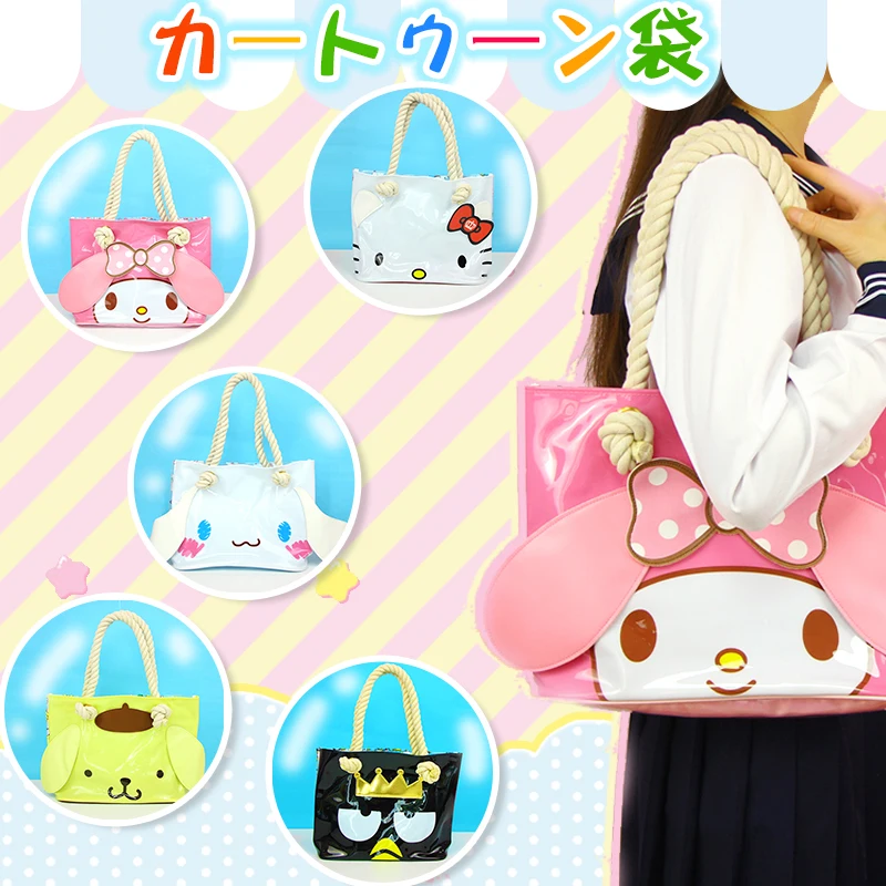 

My Melody Hello Kitty Cinnamoroll Pompompurin Handbag for Women Cute Cartoon Pvc Transparent Shoulder Bag Girls Beach Totes Bag