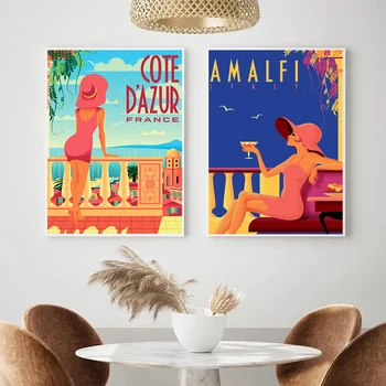 

Nordic Vintage Travel Cities Posters and Prints Italy France Elegant Lady Landscape Art Canvas Painting Wall Pictures Home Decor