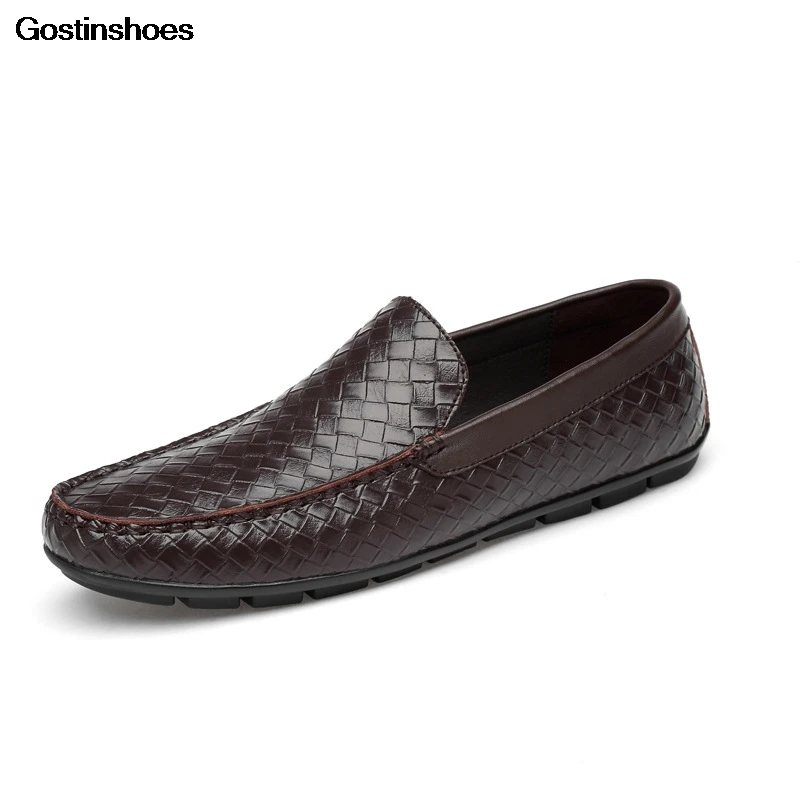 Мужские мокасины Летние повседневные кожаные лоферы цвет черный коричневый