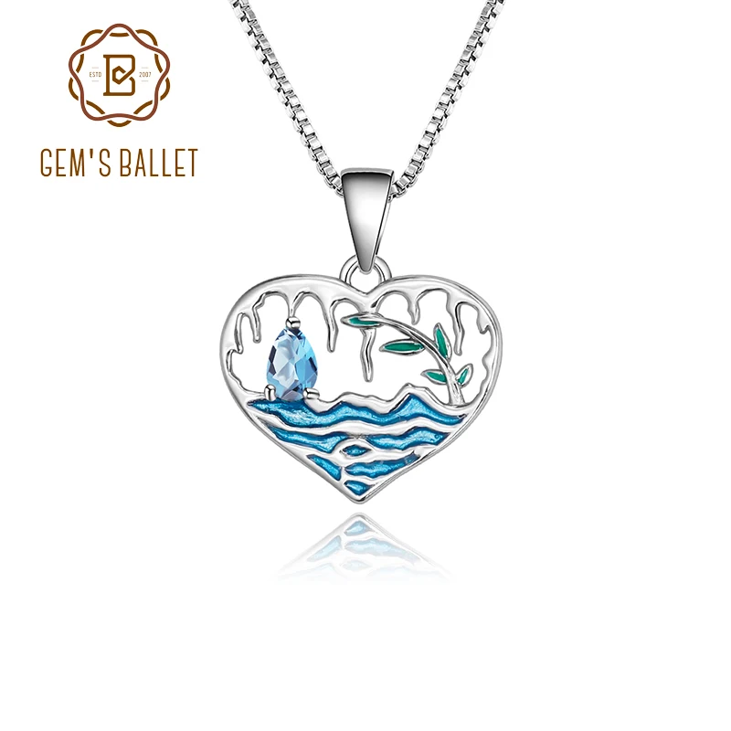 Женское ожерелье из серебра 925 пробы с натуральным голубым топазом | Украшения и