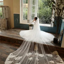 Favordear Роскошная картина цвет 4 м Соборная свадебная вуаль С румяной аппликацией по краям свадебная вуаль свадебные аксессуары для невесты