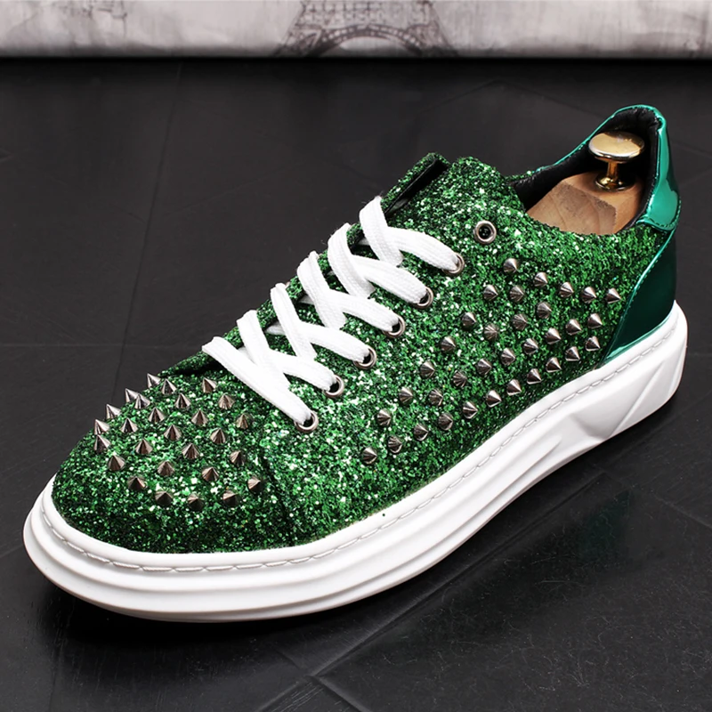 buy New Men Casual Shoes Leather Shoes Fashion Rivet Sneakers Men Spring Autumn Fashion Stage Sequins Hip Hop Shoes Men Shoes