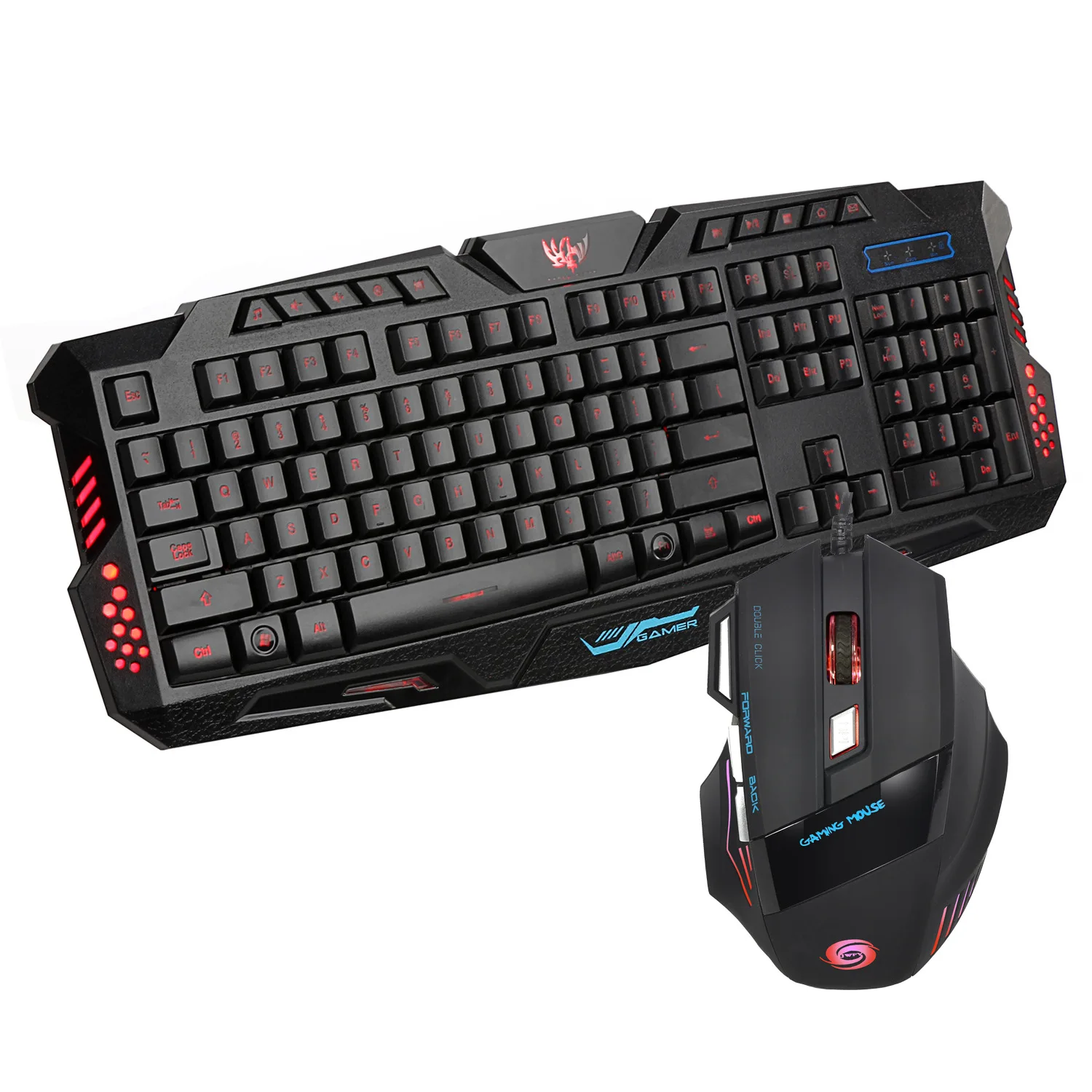 

Hxsj Wired Mouse And Keyboard Set Colorful Seven Key Mouse + Three-Color Backlit Keyboard Support Currently Available Wholesale