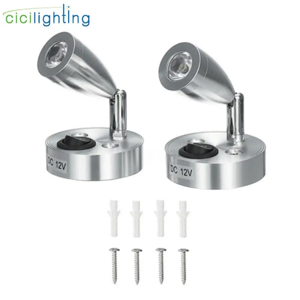 2pcs DC12V 3W 6000K Cold White LED Spot Reading Light RV Caravan Camp Boat Wall Bedside Lamp Boat Home Trailer Interior lighting