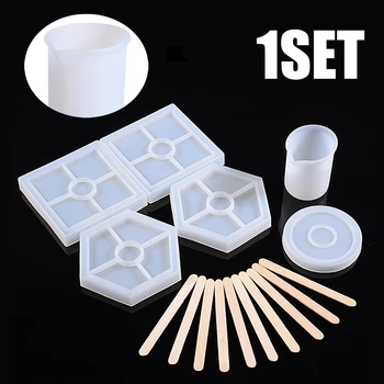 

16Pcs/set DIY Resin Casting Mold Round Square Hexagon Coaster Molds Silicone Resin Epoxy Casting Clay Molds Handcrafts Tool