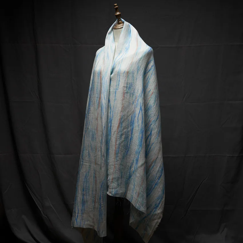 

Высококачественная ткань рами, синяя оранжевая ткань с цифровой печатью, ткань для рубашек и платьев, высококачественные дизайнерские ткани